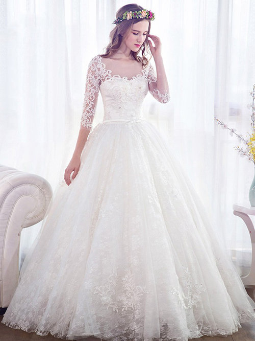 Ball Gown Sheer Lace Sleeves 2018 Style Wedding Wear