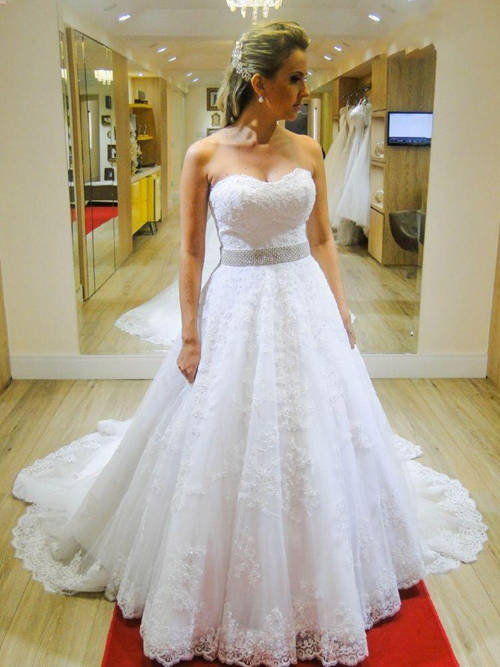 A-line Sweetheart Lace 2018 Wedding Gown Beads