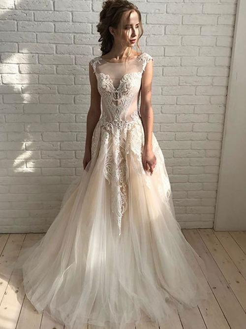 A-line Sheer Tulle Lace Wedding Wear 2018