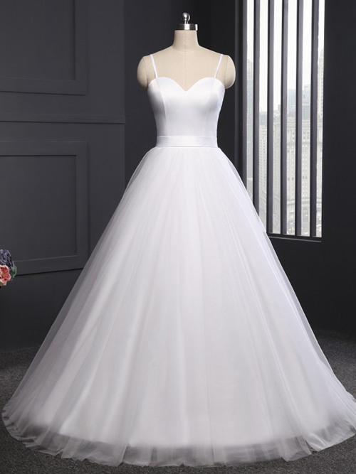 A-line Spaghetti Straps Tulle Satin Bridal Gown 2018