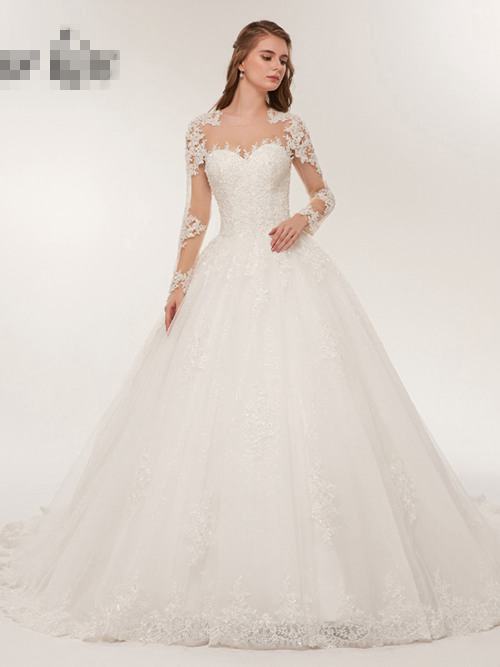 A-line Sheer Lace Sleeves Tulle 2018 Bridal Dress