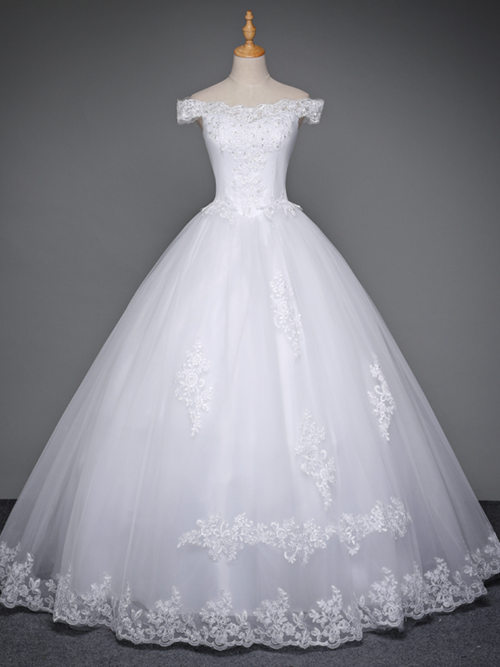A-line Off Shoulder Tulle Lace Bridal Dress 2018