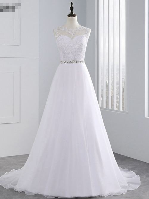 A-line Sheer Chiffon Lace Wedding Dress 2018 Beads