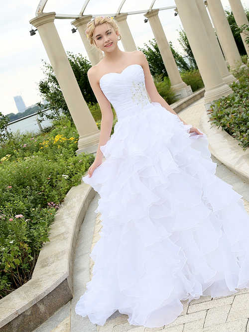 A-line Sweetheart Organza 2018 Wedding Gown Beads
