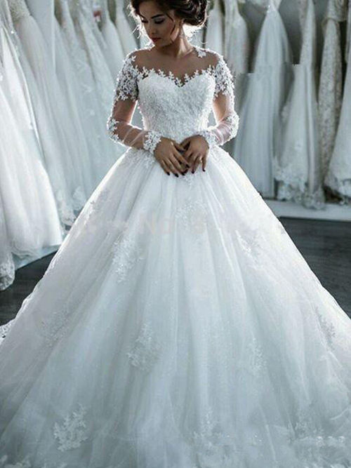 Ball Gown Sweetheart Lace Sleeves Tulle Bridal Wear 2018