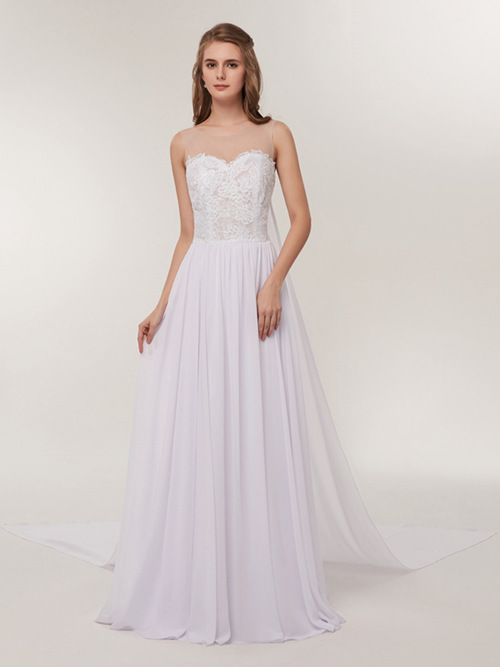 A-line Sheer Chiffon Lace 2018 Bridal Wear