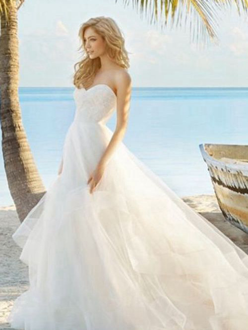 Princess Sweetheart Court Train Organza Beach Wedding Dress