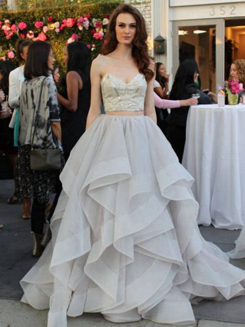 A-line Sweetheart Organza 2 Piece Beach Wedding Gown