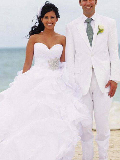 A-line Sweetheart Sweep Train Organza Beach Wedding Dress Ruffle