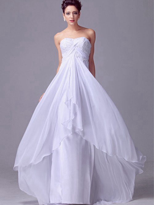 Empire Strapless Floor Length Chiffon Beach Wedding Dress