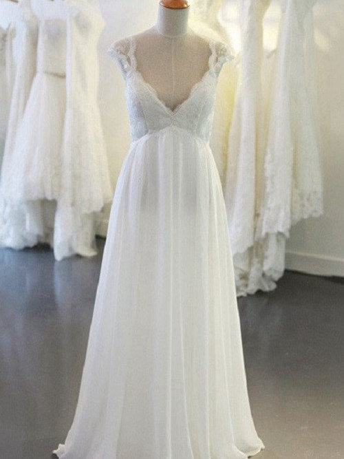 A-line V Neck Floor Length Chiffon Beach Bridal Wear