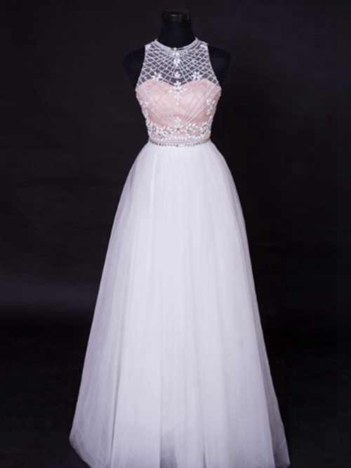 A-line Jewel Floor Length Organza Beach Bridal Wear