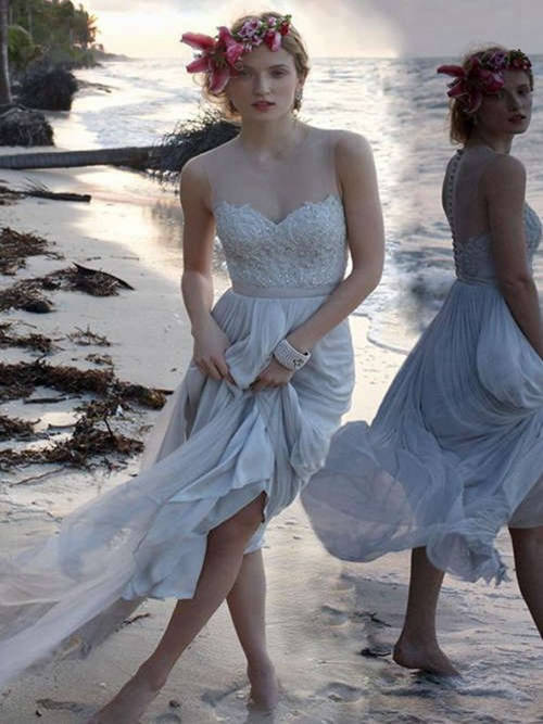 Sheath Sweetheart High Low Chiffon Beach Wedding Dress