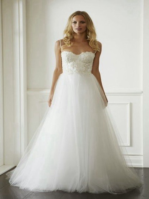 A-line Spaghetti Straps Floor Length Tulle Bridal Gown