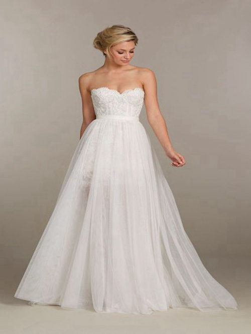 A-line Sweetheart Floor Length Tulle Beach Bridal Dress