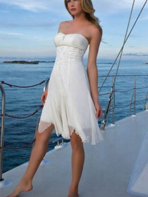 A-line Sweetheart Short Chiffon Beach Wedding Dress