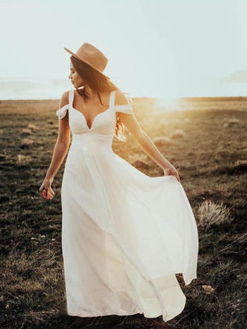 A-line Straps Chiffon Beach Wedding Wear