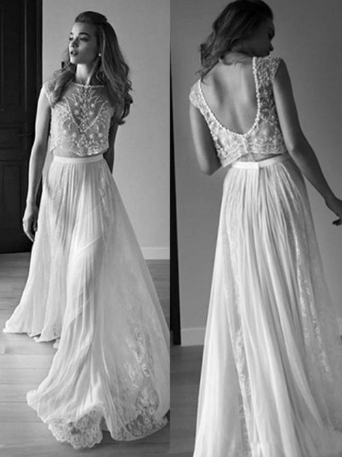 2 Piece Lace Chiffon Beach Wedding Dress