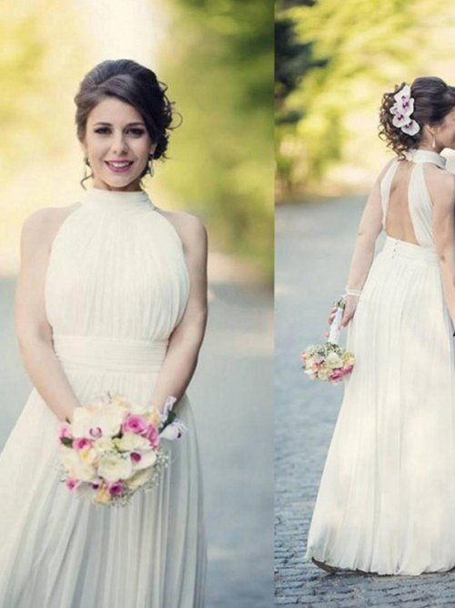 A-line Halter Chiffon Beach Bridal Dress