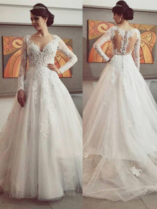 A-line Organza Lace Sleeves Beach Wedding Gown