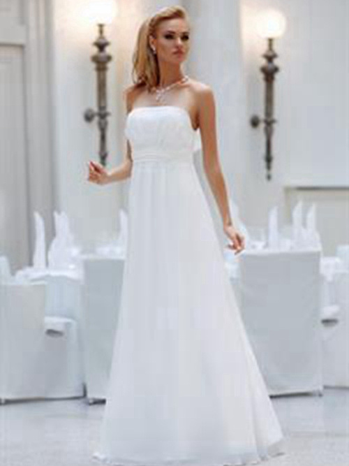 Gorgeous A-line Strapless Floor Length Chiffon Wedding Gown
