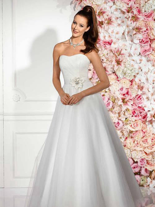 A-line Sweetheart Floor Length Organza Wedding Dress With Flower