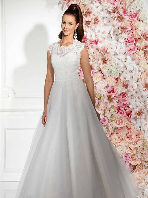 Princess Jewel Sweep Train Organza Lace Wedding Dress