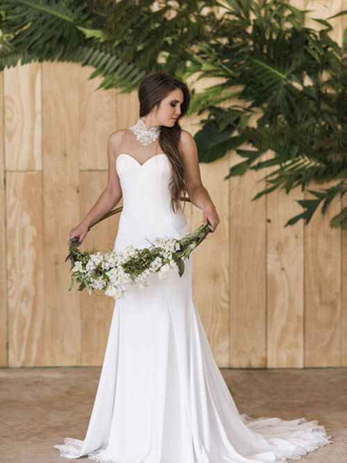 A-line Sheer Neck Court Train Chiffon Bridal Dress