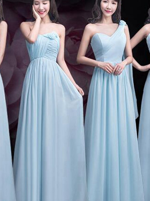 A-line Floor Length Chiffon Bridesmaid Gowns