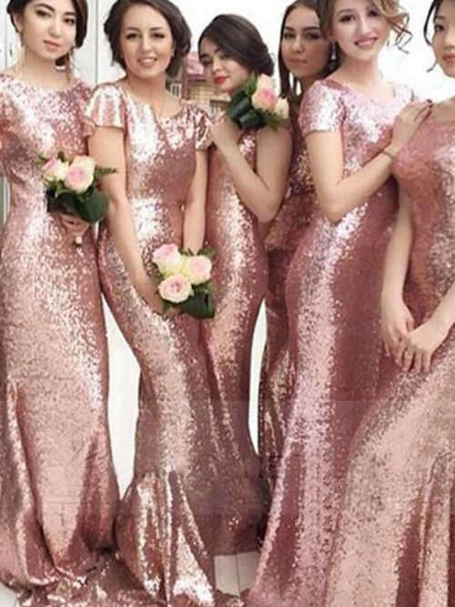 Mermaid Scoop Sweep Train Sequins Bridesmaid Dresses