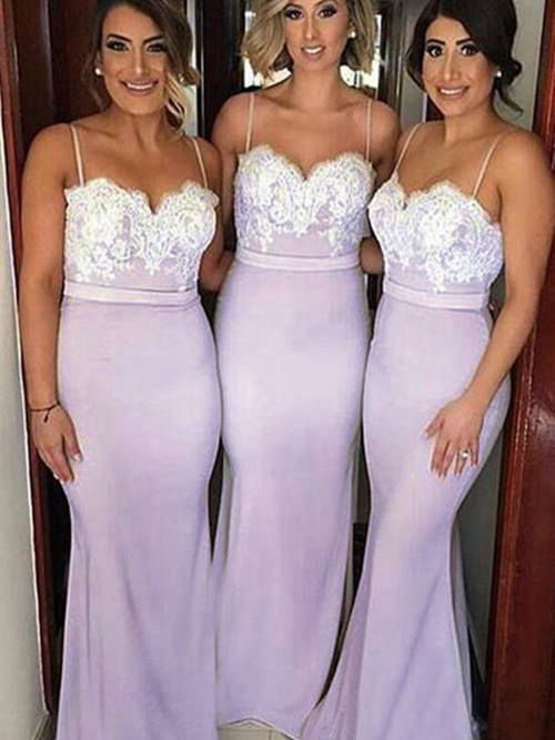 Mermaid Spaghetti Straps Floor Length Chiffon Bridesmaid Dresses