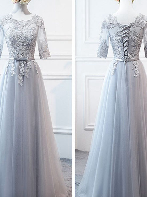 A-line Scoop Tulle Applique Bridesmaid Dress