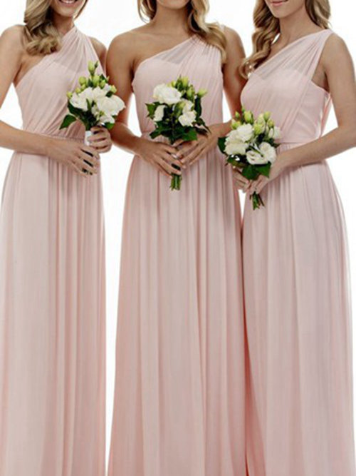 A-line One Shoulder Floor Length Chiffon Bridesmaid Dresses