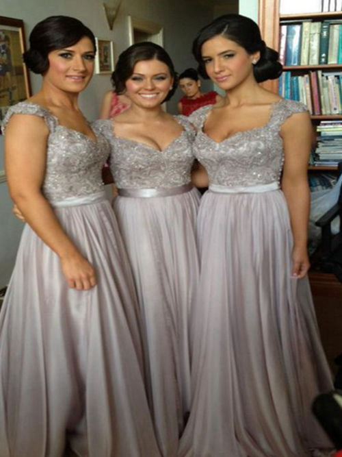A-line Straps Floor Length Chiffon Bridesmaid Dresses