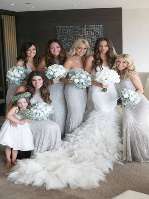 Mermaid Floor Length Lace Bridesmaid Dresses With Beading