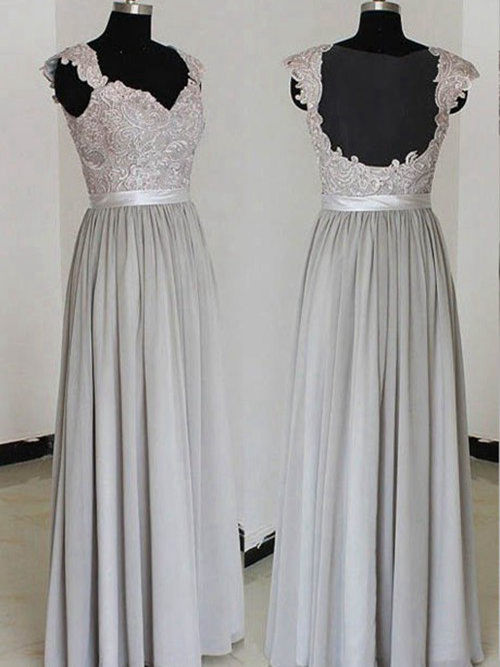 A-line Straps Floor Length Chiffon Lace Bridesmaid Dresses