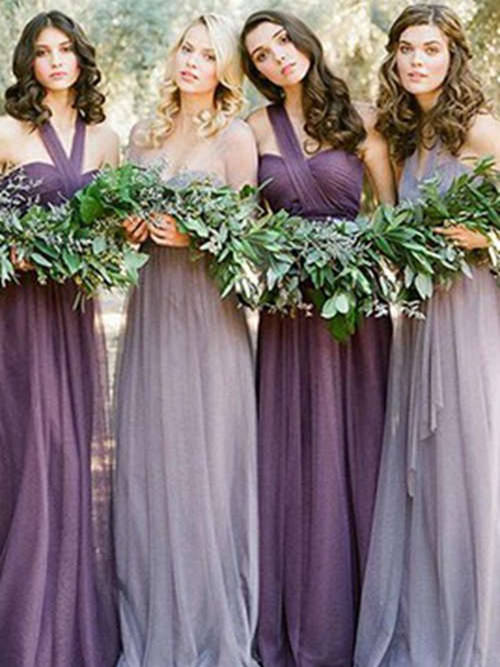 A-line Halter Floor Length Tulle Bridesmaid Dresses