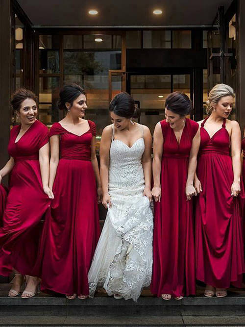 A-line Satin Burgundy Bridesmaid Dresses