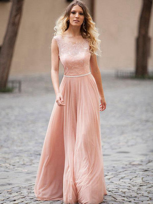 A-line Straps Lace Tulle Bridesmaid Dress