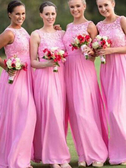 A-line Scoop Chiffon Lace Bridesmaid Dresses