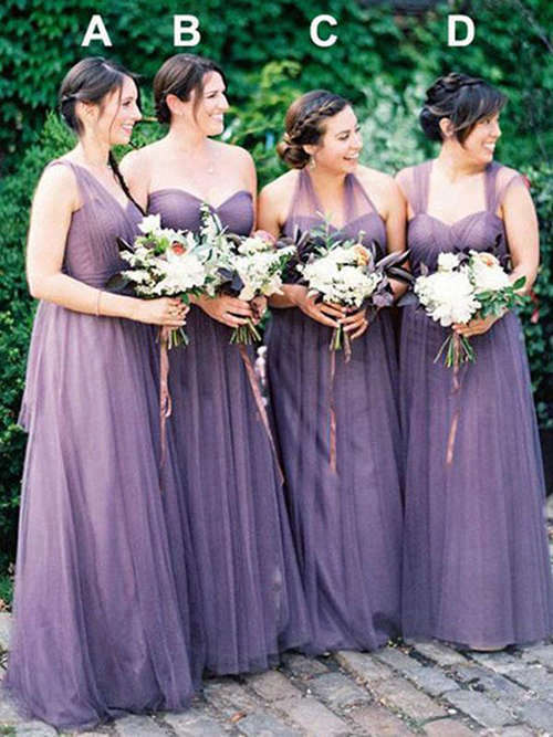 A-line Tulle Purple Plus Size Bridesmaid Dresses