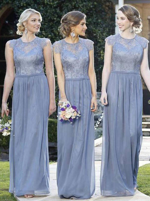 Sheath Jewel Chiffon Lace Bridesmaid Dresses