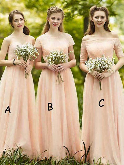 A-line Lace Tulle Beautiful Bridesmaid Dresses
