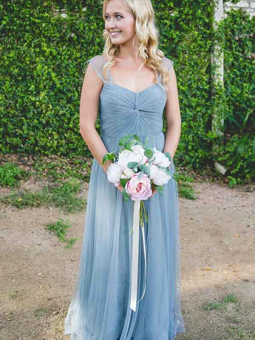 A-line Straps Tulle Bridesmaid Dresses Ruched