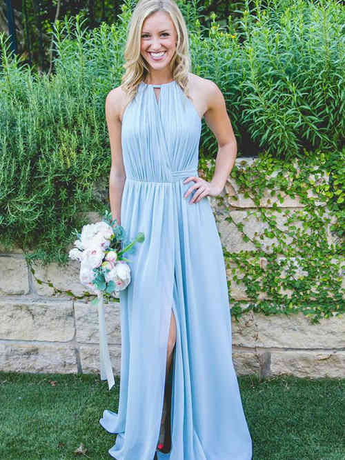 A-line Jewel Chiffon Bridesmaid Dress Ruched