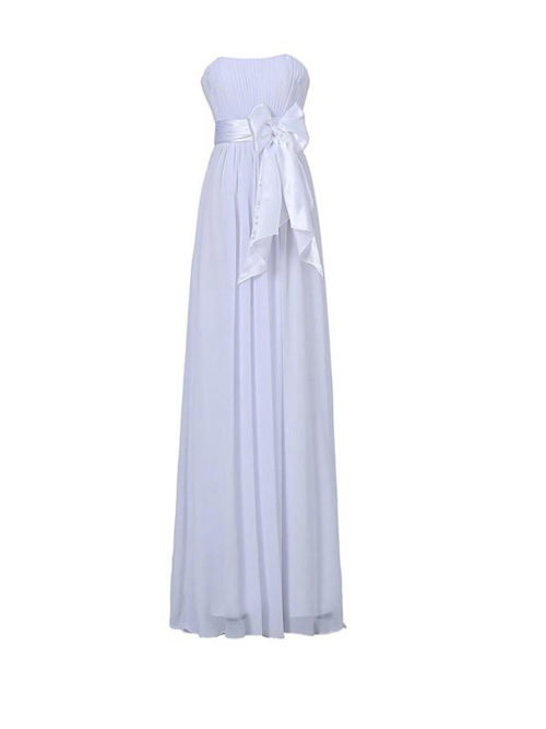 Empire Strapless Chiffon White Bridesmaid Dress Bowknot