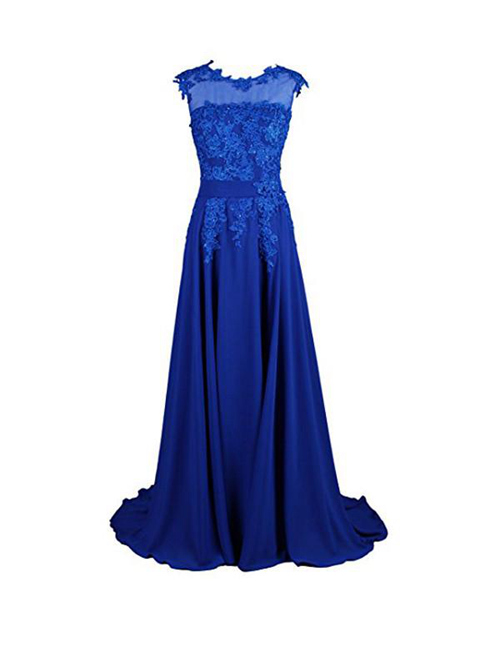 A-line Scoop Satin Blue Bridesmaid Dress Applique
