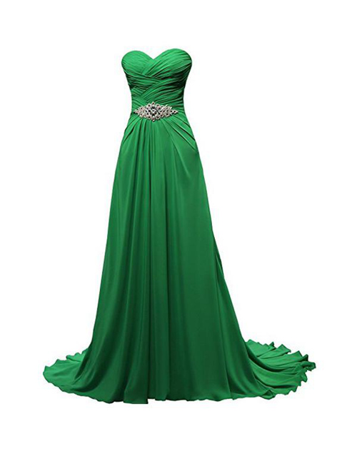 A-line Sweetheart Chiffon Green Bridesmaid Gown Beads