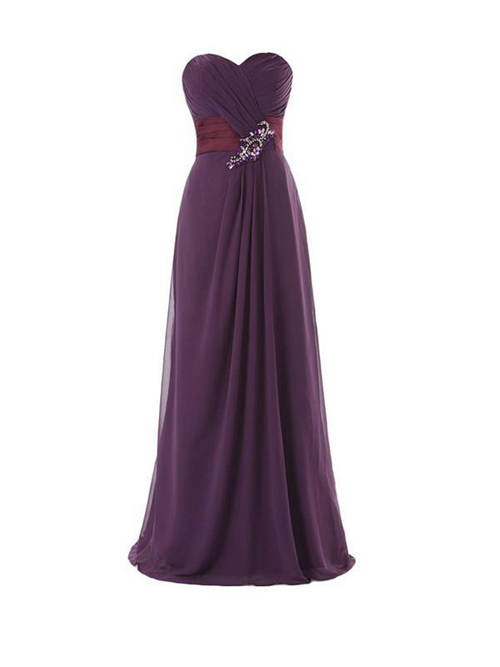 A-line Sweetheart Chiffon Purple Bridesmaid Dress Beads