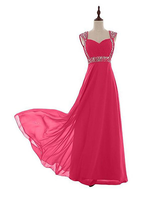 A-line Straps Chiffon Watermelon Bridesmaid Dress Beads